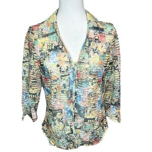 Lady’s Image Delaware Graphic 3/4 Sleeve Button Down Shirt